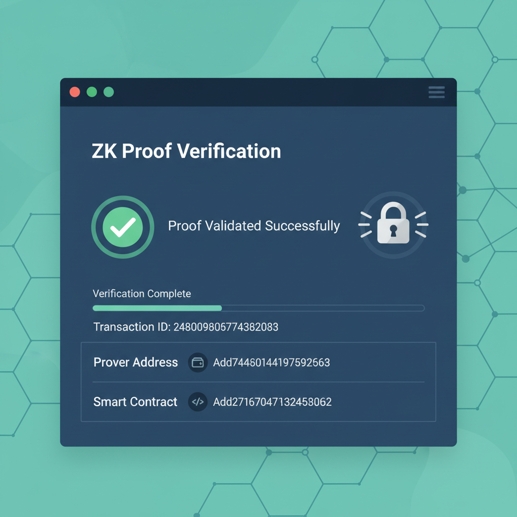 verifying ZK proof on Ritual blockchain explorer, green checkmark, secure lock icons, professional dashboard