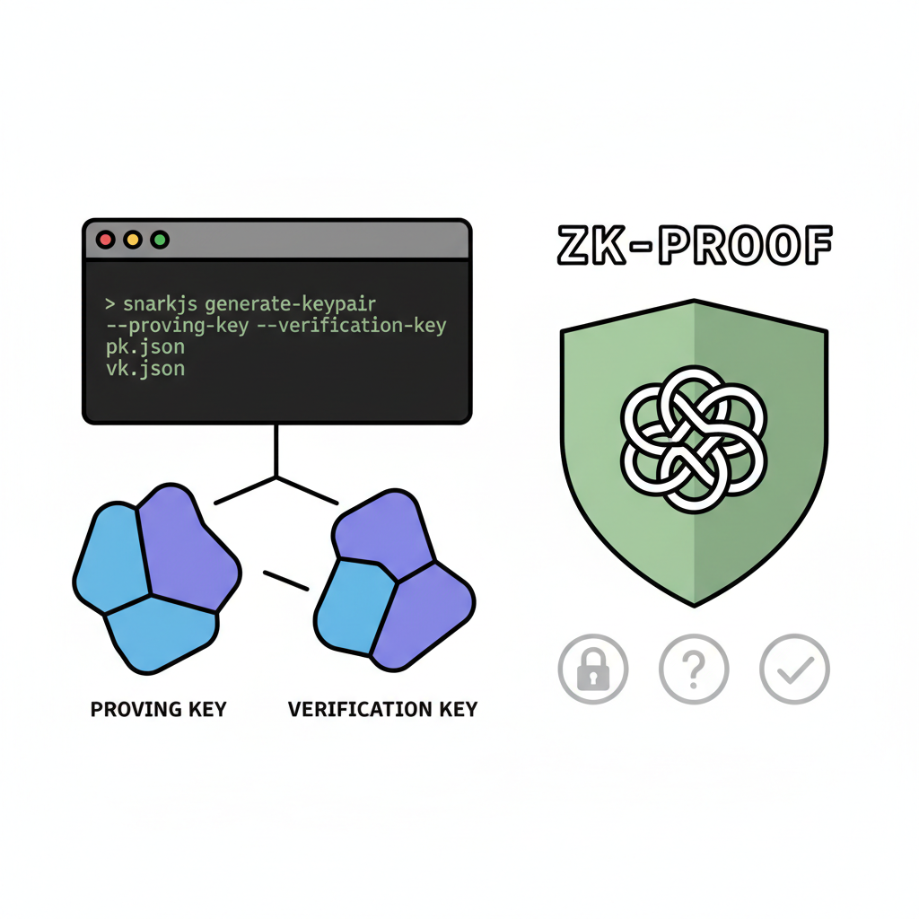 snarkjs key generation command line, cryptographic keys forming, zk proof icons